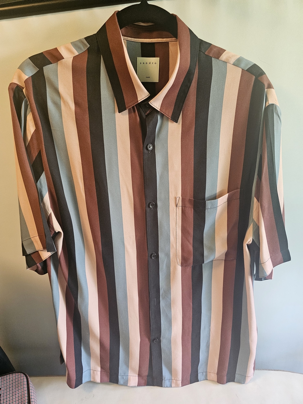 sandro Men's Short-Sleeve Vertical Stripe Shirt - Multi Pink/Blue/Brown